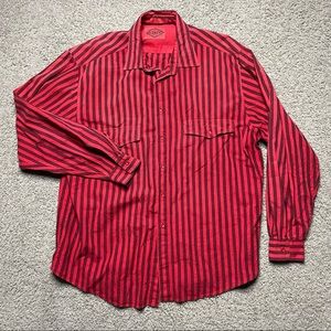 Vtg Levis “Big E” Front Long Sleeve Shirt Red Stripe Mens Size Large